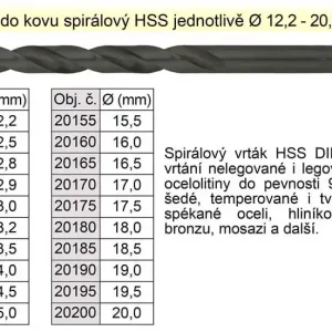 Výhodná cena - Vrták do kovu HSS 16,5mm - jednotlivě stopka 13mm