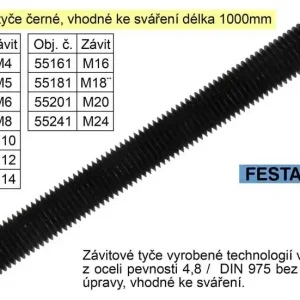 Závitová tyč černá M4x1000mm | Výprodej