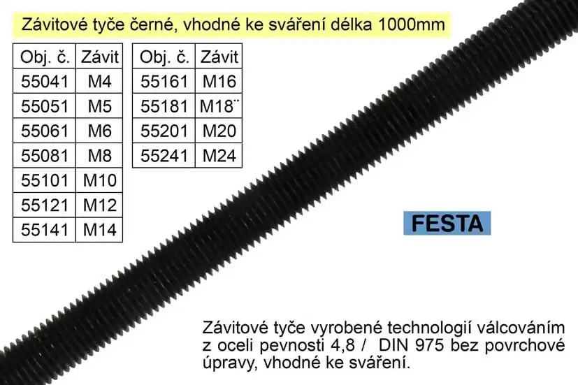 Závitová tyč černá M4x1000mm | Výprodej