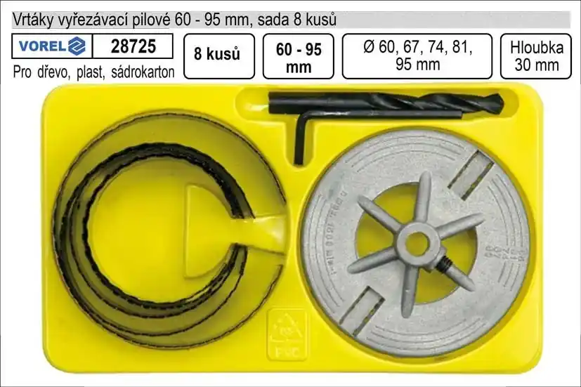 Vrtáky vyřezávací pilové sada 8 dílů 60-95mm - Tovární cena