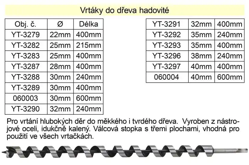 Vrták do dřeva hadovitý samostatný 32x240mm - Snadné vrácení
