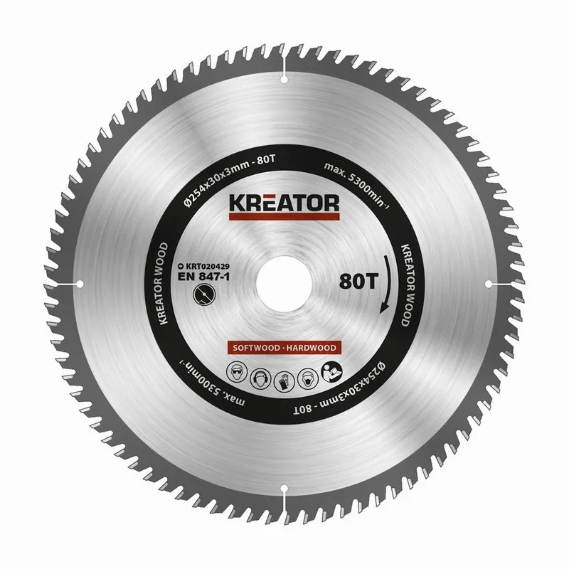 KREATOR kotouč pilový s SK plátky, 254x3x30mm, 80T - Do vyčerpání zásob