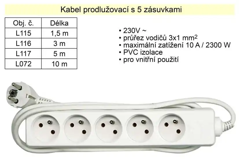 Top produkt | Prodlužovací kabel 5 zásuvrek délka 10 m