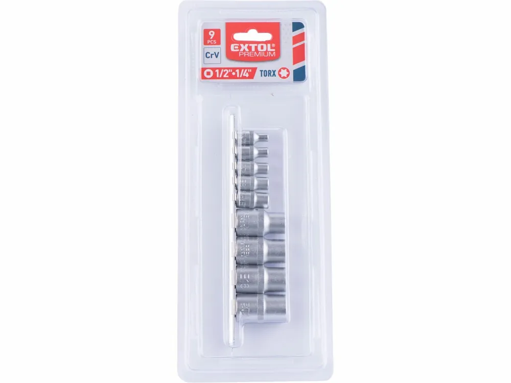 Kvalitní produkt | gola hlavice nástrčné vnitřní TORX , sada 9ks, CrV, 1/4", 1/2" EXTOL PREMIUM