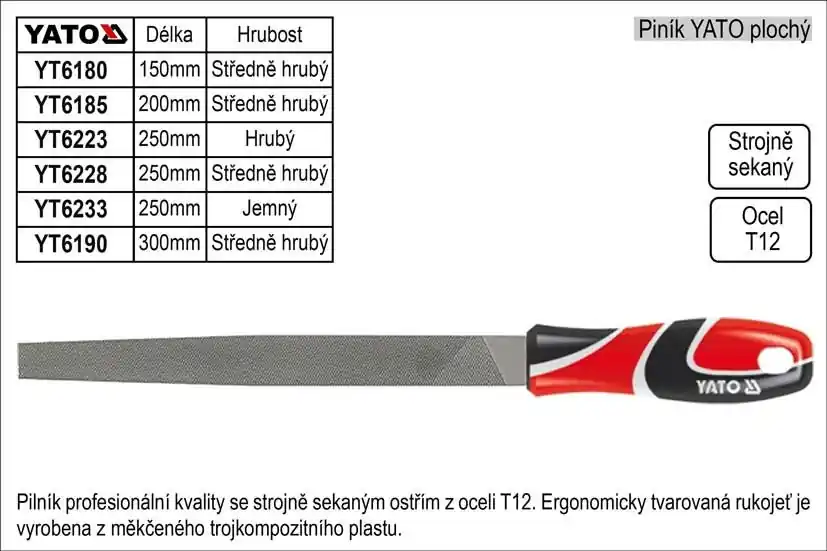 Pilník YATO plochý délka 150mm středně hrubý | Špičková kvalita