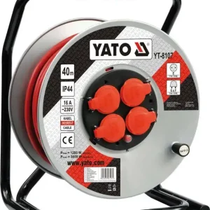 Zvýhodněná cena | YATO Prodlužovací kabel na cívce 40m, 230V 3x2,5mm, gumová izolace, 4 zásuvky YT-8107