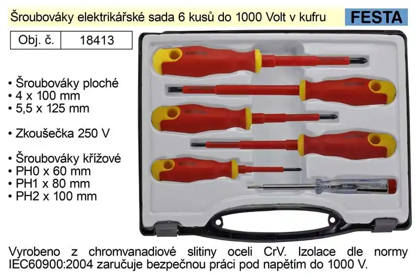 Šroubováky elektrikářské sada 6 kusů izolované do 1000 V v kufru - Nyní k dispozici