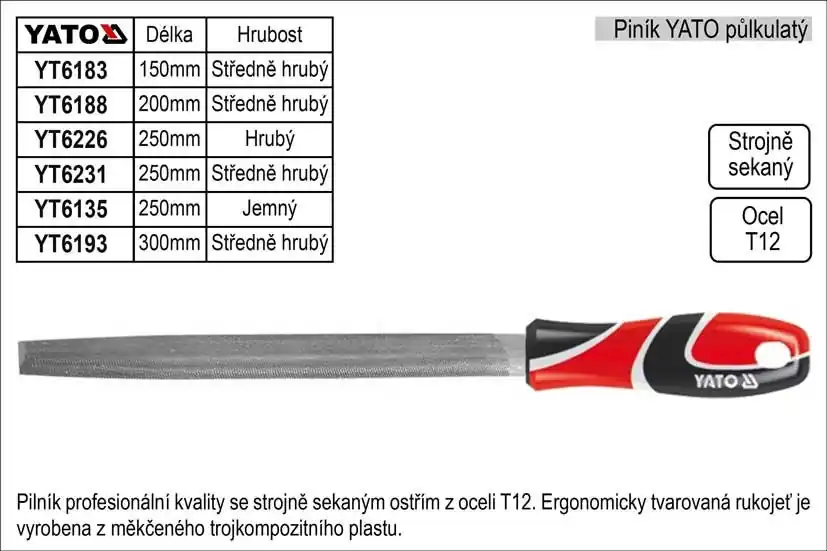 Zvýhodněná cena | Pilník YATO půlkulatý délka 300mm středně hrubý