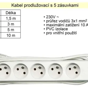 Oblíbený u zákazníků | Prodlužovací kabel 5 zásuvrek délka 1,5 m