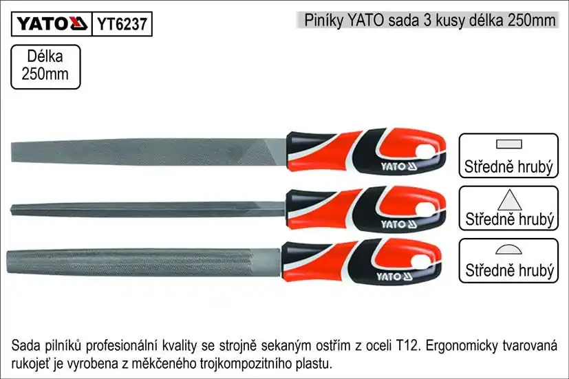 Jen po omezenou dobu | Pilníky YATO délka 250mm sada 3 kusy