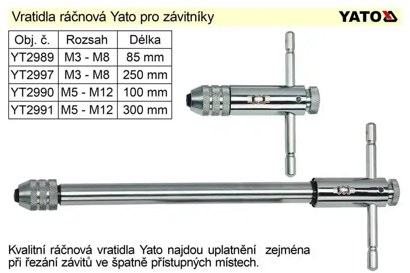 Poslední kus - Vratidlo závitové ráčnové Yato délka 85mm pro závitníky M3 - M10