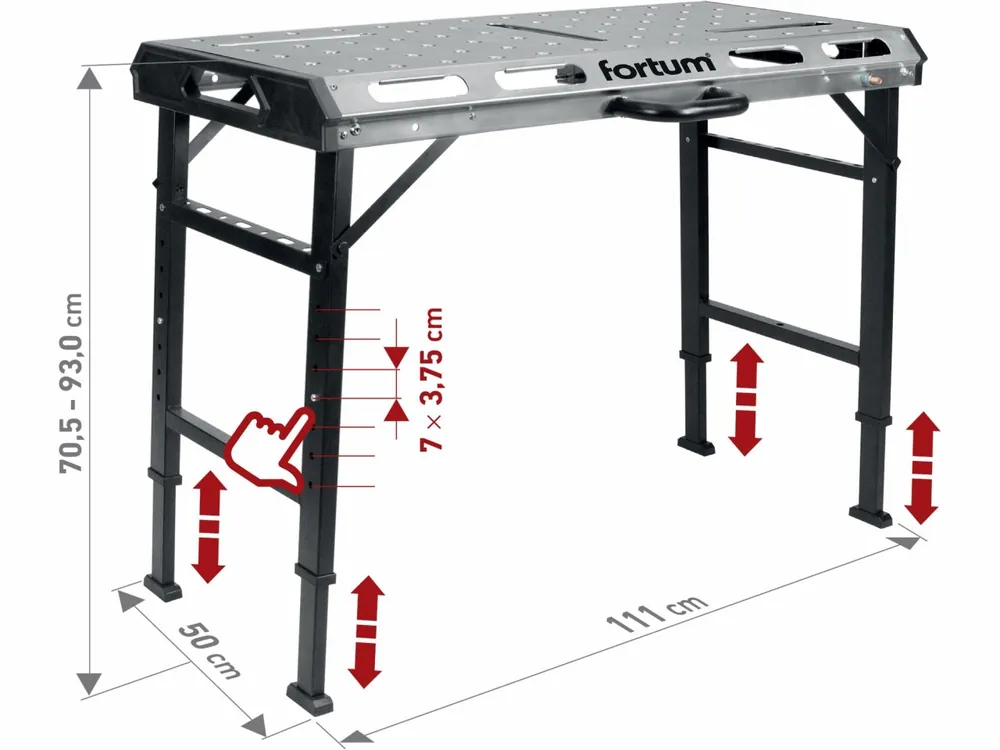 FORTUM stůl svařovací přenosný, 107x53cm, výška 70-93cm 4759970 | Pouze dnes