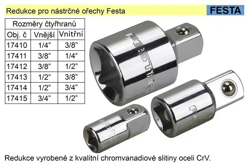 Oblíbený u zákazníků | Redukce Festa rozměr vnější 1/4"_ vnitřní 3/8"