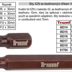 Čerstvá novinka - Bit XZN M12 se šestihranným dříkem 10mm, prodloužený délka 75mm
