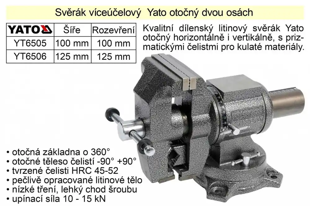 Svěrák víceúčelový 100 mm Yato otočný dvou osách - Extra sleva