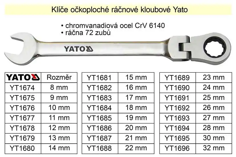 Nejprodávanější - YATO Ráčnový klíč očkoplochý s kloubem 24mm