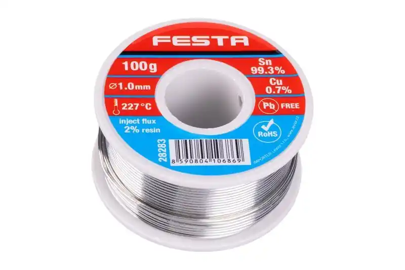 Zlevněno | FESTA drát pájecí trubičkový Sn 99,3%/0,7%Cu, 1mm, 100g, bez olova