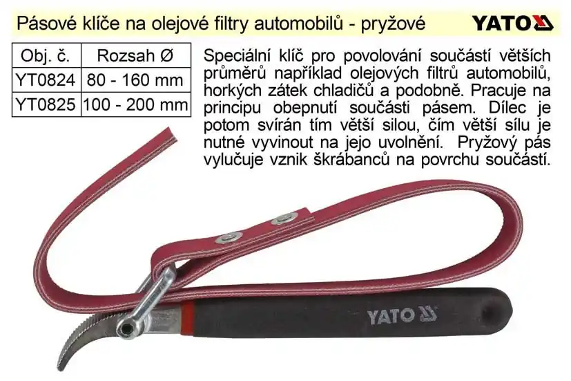 Pásový klíč na olejové filtry 100 - 200 mm Yato - Profesionální kvalita