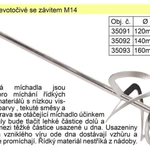 Snadné objednání - Míchadlo levotočivé se závitem 160 x 600 mm