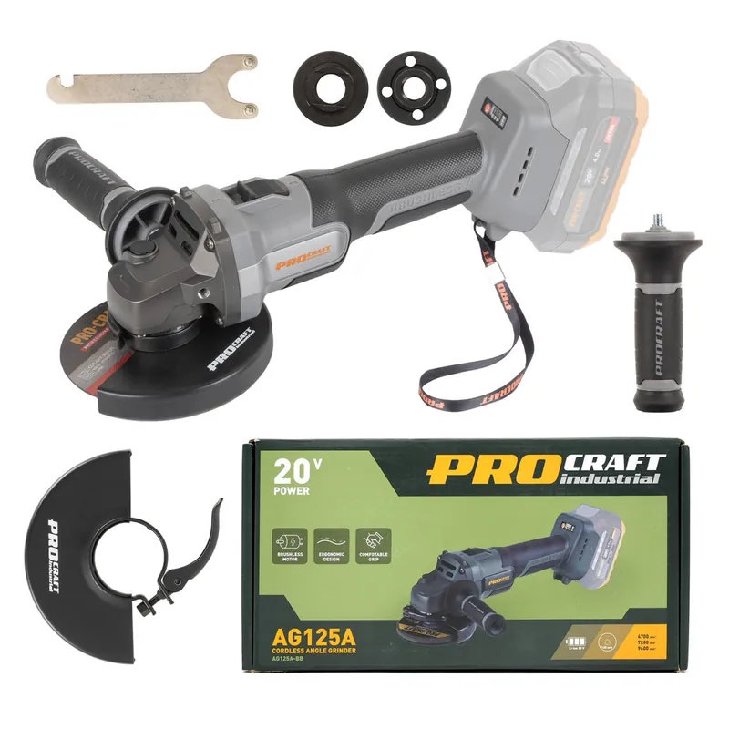 Outlet - PROCRAFT INDUSTRIAL AG125A Aku úhlová bruska 125mm, bezuhlíková, 20V, BEZ BATERIE