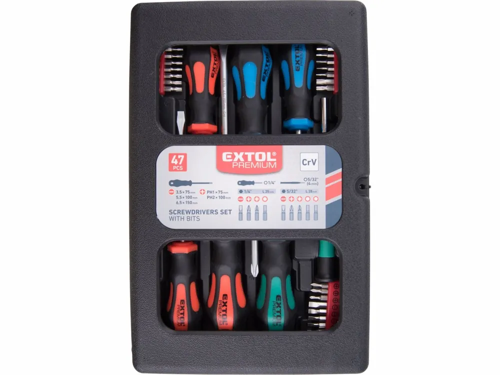 Rychlé dodání - EXTOL PREMIUM šroubováky a hroty sada 47ks , 1/4" hroty a 4mm mini hroty, CrV 8819258
