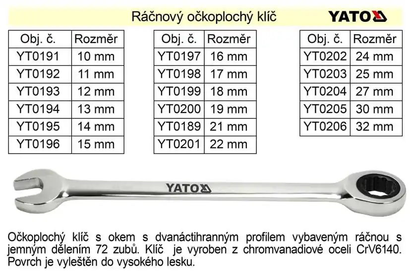 YATO Ráčnový klíč očkoplochý 16mm | Prodejní hit