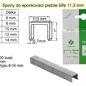 Spony do sponkovačky šíře 11,3 mm hranaté délka 8 mm balení 1000 kusů - Tovární cena