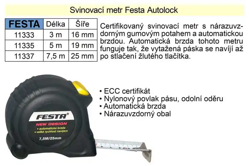 Skvělé hodnocení - Metr svinovací Festa Autolock délka 3 m