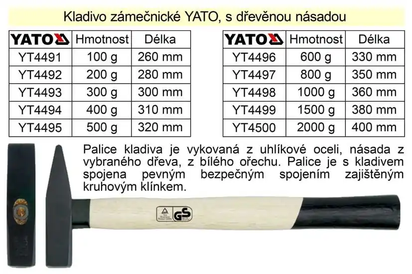 Kladivo zámečnické s dřevěnou násadou 200g - Právě v prodeji