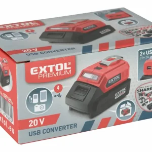 EXTOL PREMIUM nabíječka aku pro USB zařízení, se světlem, SHARE20V, bez baterie, 5V/2A | Výhodný nákup