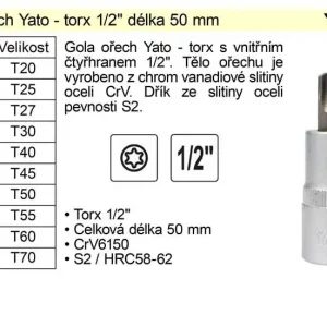 Bezpečná platba | Gola ořech torx 1/2" T30