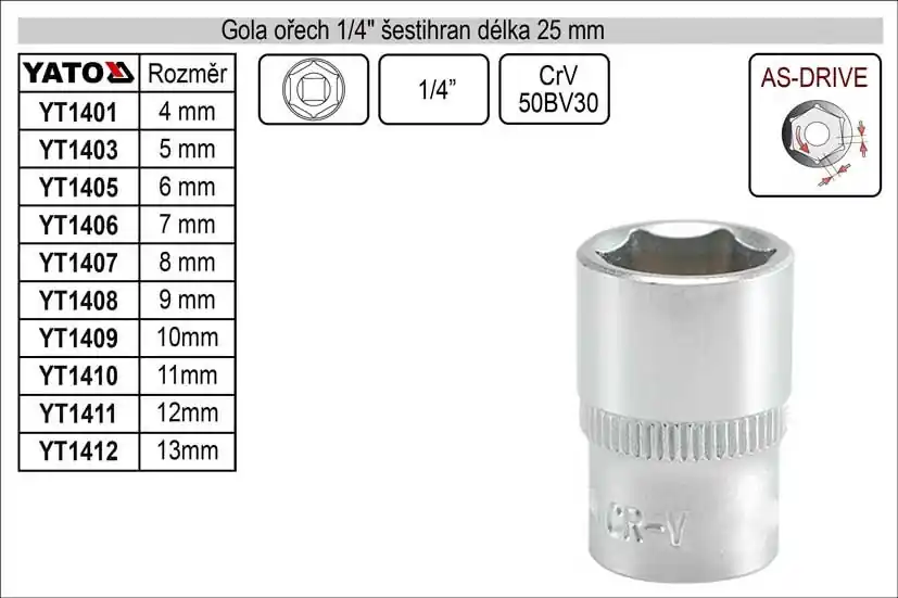 Gola ořech šestihran 1/4" 5mm - Vysoká kvalita