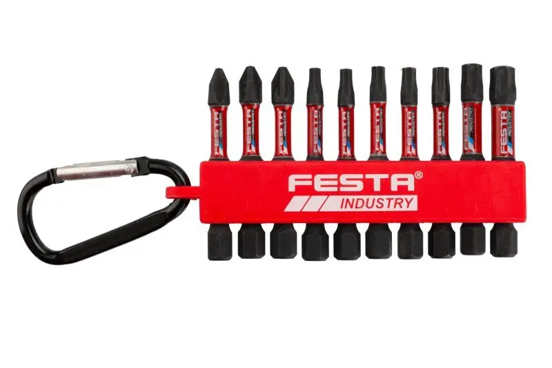 FESTA Sada úderových rázových bitů 10ks, prodloužené 50mm, PH, PZ, TORX, s karabinou | Už jen pár kusů