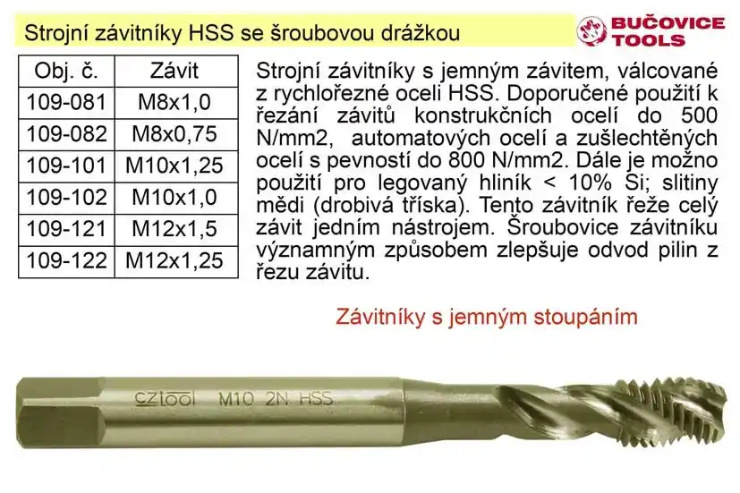 Velmi oblíbený produkt | Strojní závitník M12x1,5 HSS šroubová drážka jemný závit