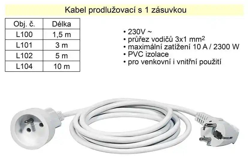 Prodlužovací kabel 1 zásuvka délka 5 m | Akční sleva