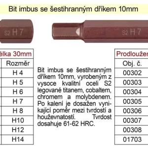 Bezpečná platba - Bit imbus H12 se šestihranným dříkem 10mm, délka 75mm