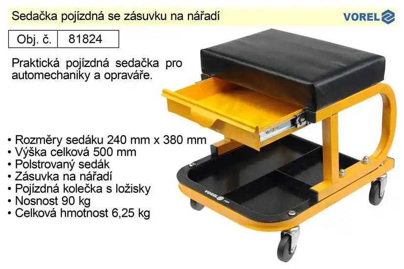 Sedačka pojízdná se zásuvku na nářadí - Zvýhodněná cena
