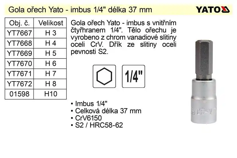 Zlevněno | Gola ořech imbus 1/4" H7