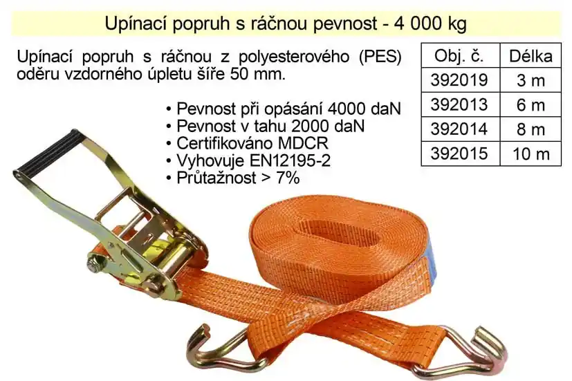 Výhodná cena | Popruh upínací pás s ráčnou 4t/8m/50mm