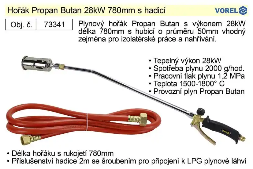 Hořák Propan Butan Vorel 28kW 780mm s hadicí - Kvalitní produkt