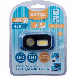 Extra sleva | EXTOL LIGHT čelovka 480lm, nabíjecí, USB, IR čidlo, OSRAM LED+COB LED