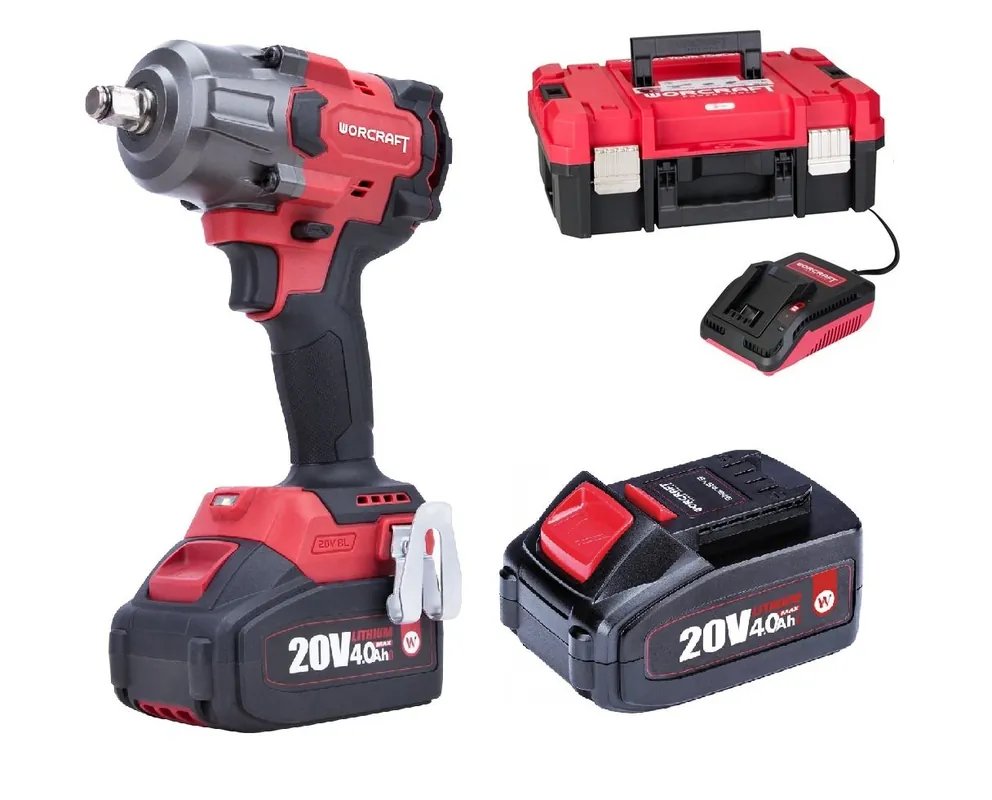 Jen pár kusů - Set WORCRAFT XCUBE006 Aku rázový utahovák 1/2" 850Nm CIW-S20LiB-850, 2x4.0Ah, nabíječka