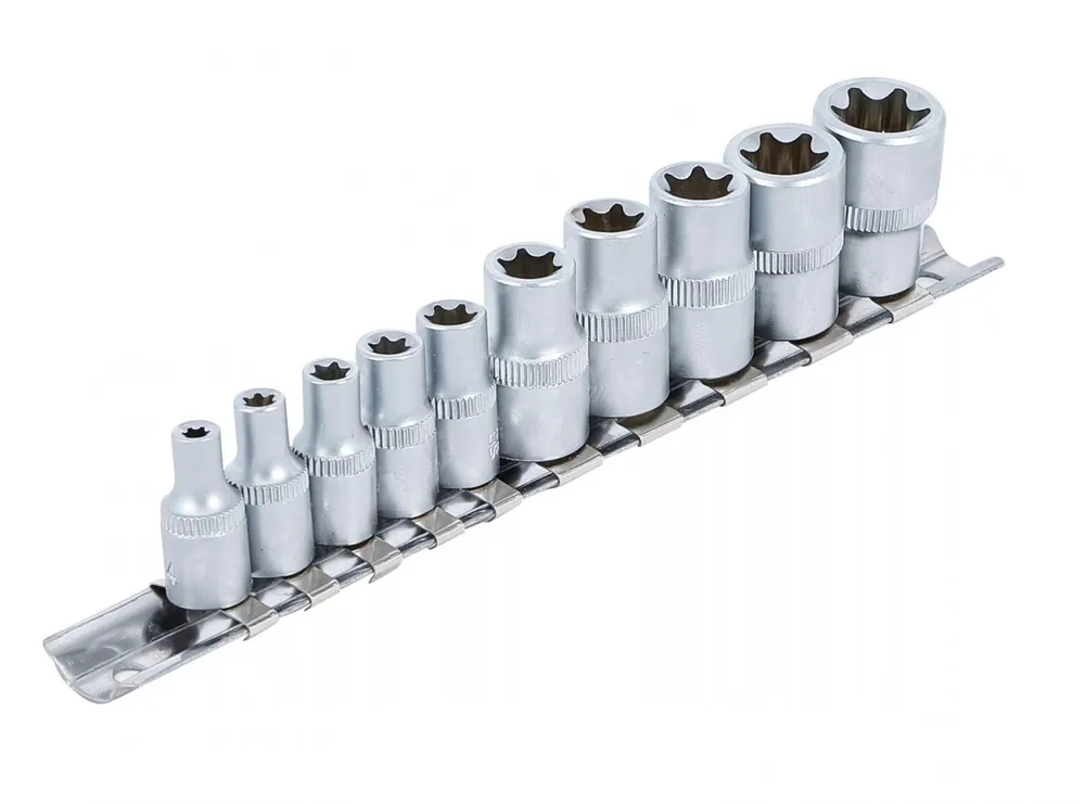 Zvýhodněná cena | BGS Nástrčné hlavice 1/4" a 3/8" torx vnitřní E4-E16, sada 10ks, E-Profil