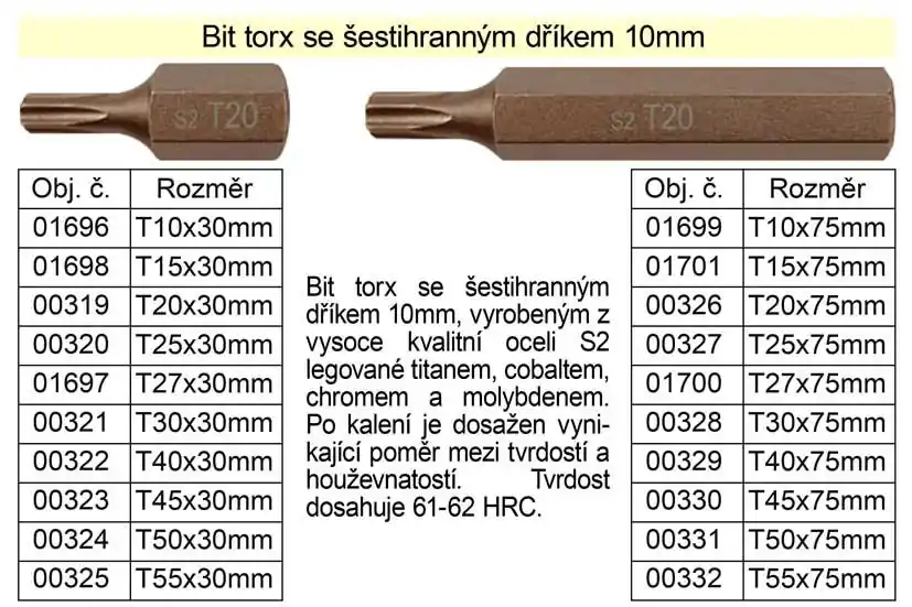 Koupit online | Bit torx T27 se šestihranným dříkem 10mm délka 30mm