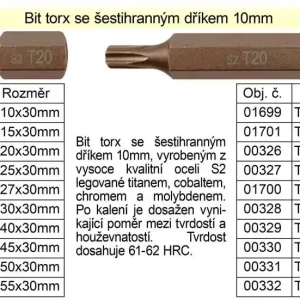 Výprodej - Bit torx T50 se šestihranným dříkem 10mm délka 30mm
