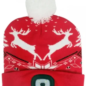 Ušetřete | STREND PRO Čepice se světlem X-mas ČERVENÁ se sobem, velikost UNI