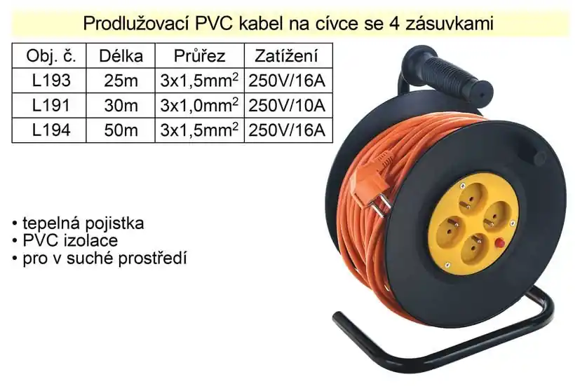Prodlužovací kabel 30 m na cívce 4 zásuvky - Kupte nyní