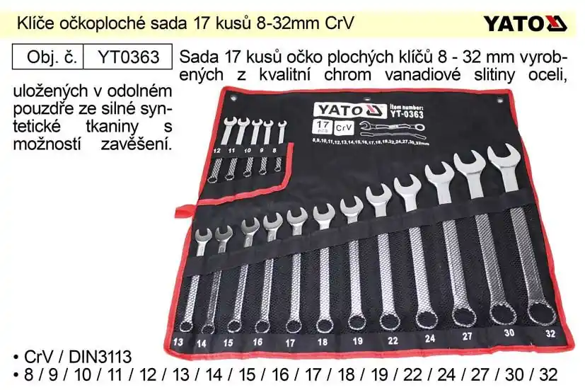 Klíče očkoploché sada 17 kusů 8-32mm CrV Yato | Top cena