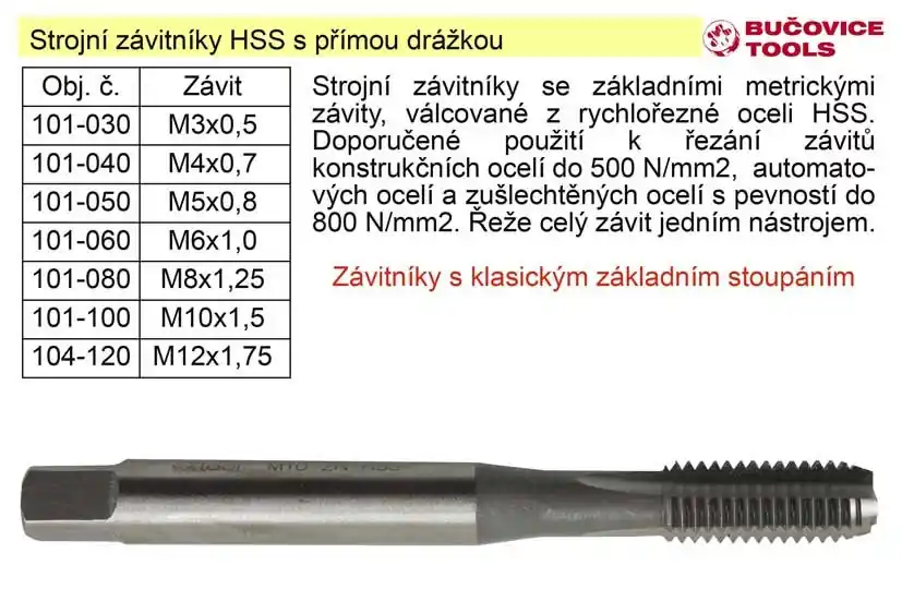 Strojní závitník M16x2,0 HSS přímá drážka klasický závit - Přímo z výroby