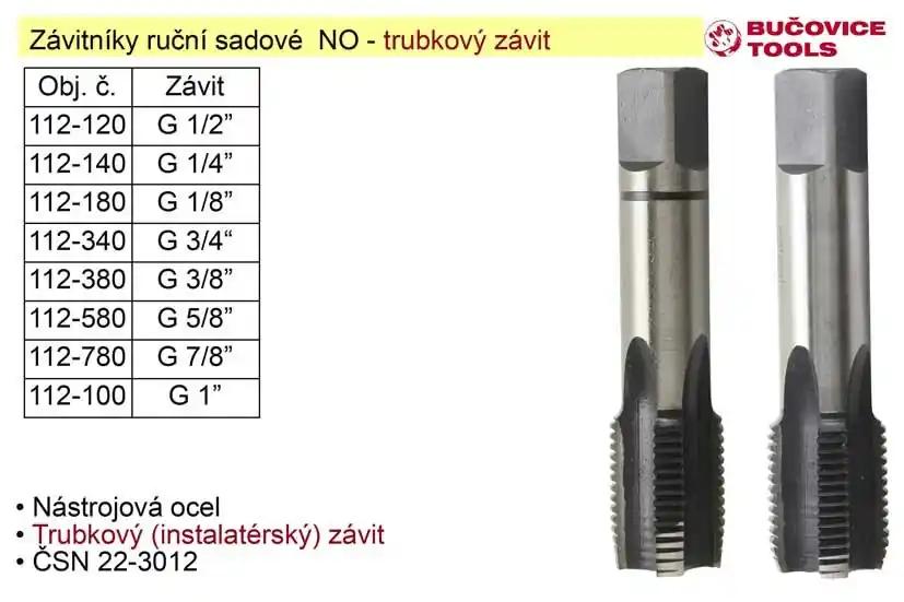 Závitníky ruční sadové G1/2" NO trubkový závit - K objednání